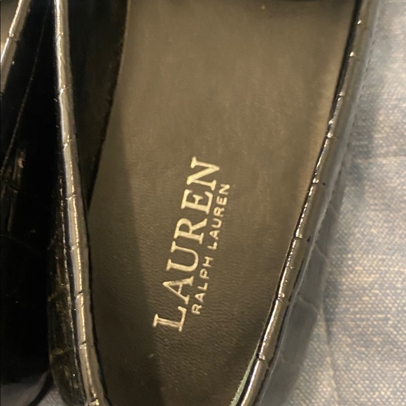Ralph Lauren Black Croc-Embossed Patent Faux  Leather Loafers with RL Hardware - Picture 2 of 7